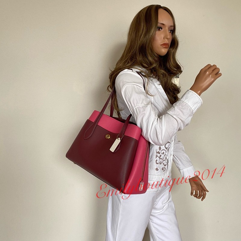 NWT Coach 654 Lora Carryall In Colorblock Wine Pink Pebble Leather Shoulder Bag gallery