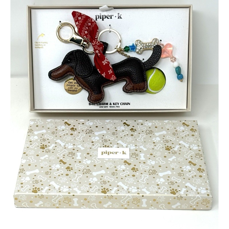 Piper K Dachshund Doxie Dog Bag Charm Tennis Ball Bandana Bone Keyring Keychain gallery