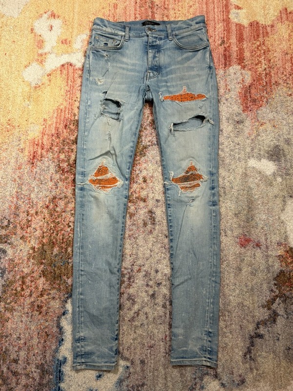 AMIRI MX1 Orange Patch Faded Denim