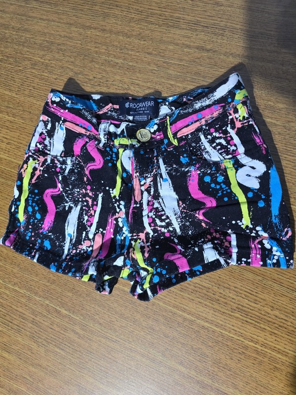 Y2K Rocawear Girls Neon Paint Splatter Denim Shorts Size 5