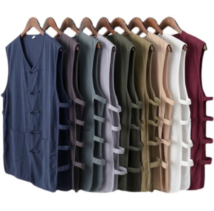 Summer Chinese Kung Fu Tai Chi Vest Undershirt Men’s Linen Tang Suit Sleeveless