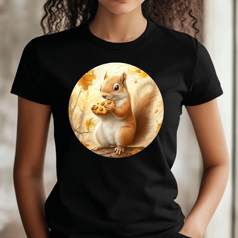 Women’s Squirrel Cookie Print Cotton T-Shirt Size S to 3XL