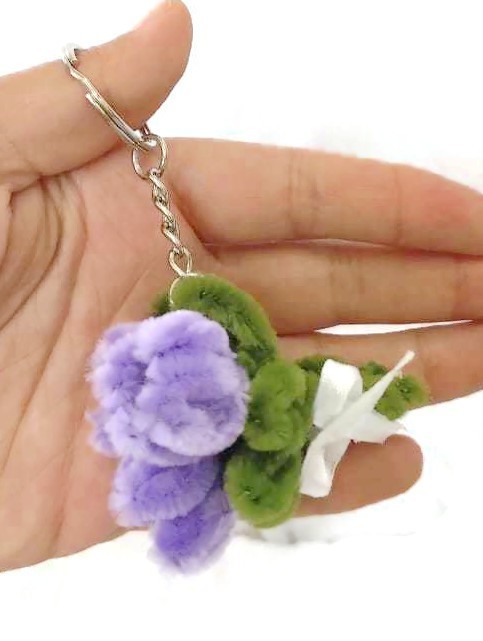 Handmade Chenille Flower Keychain Cute Floral Bag Charm Unique Gift Accessory gallery