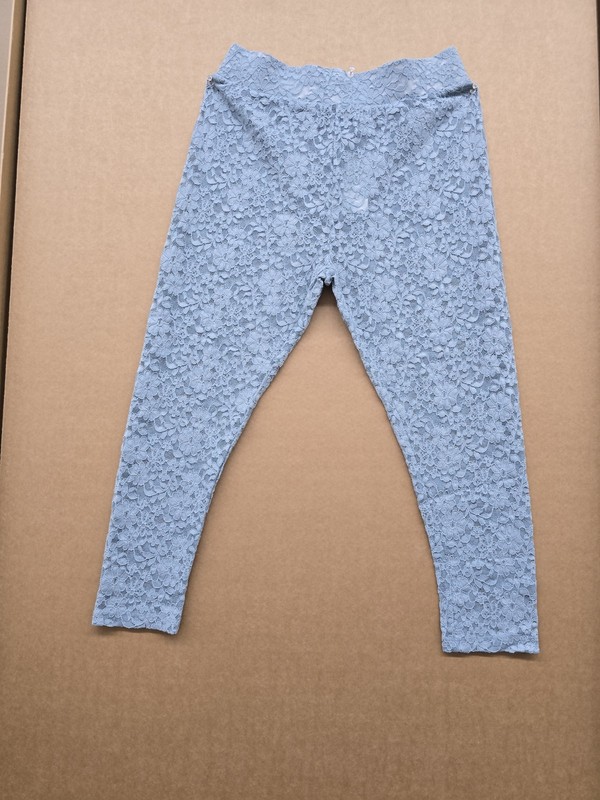 LOGO by Lori Goldstein High-Rise Ankle Lace Floral Leggings Blue M 28″