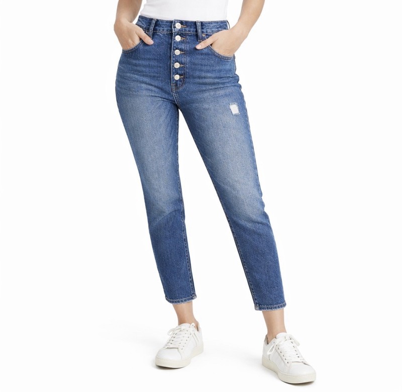 Kut From The Kloth Rachael Fab Ab Mom Jean Medium Wash Distressed Button Fly 12