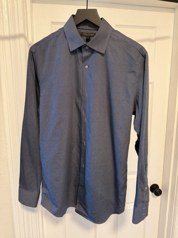 Banana Republic Non-Iron Slim Fit Men’s Dress Shirt Blue Geometric M