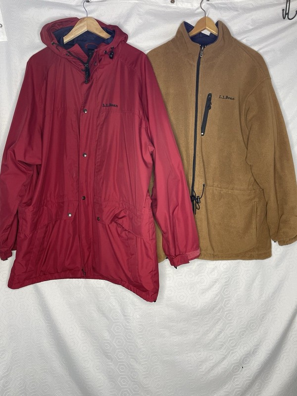 Vintage LL Bean 4 3 in 1 Jacket Reversible Fleece Quilted Lining XL Red Hooded