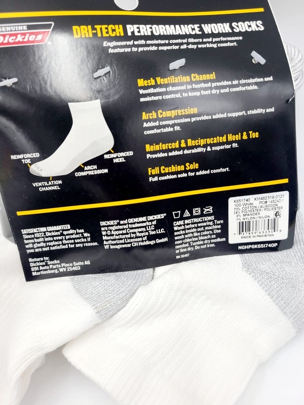 Dickies Men's Dri-tech Moisture Control Ankle Socks 6 Pairs Size 6-12 White/Gray gallery
