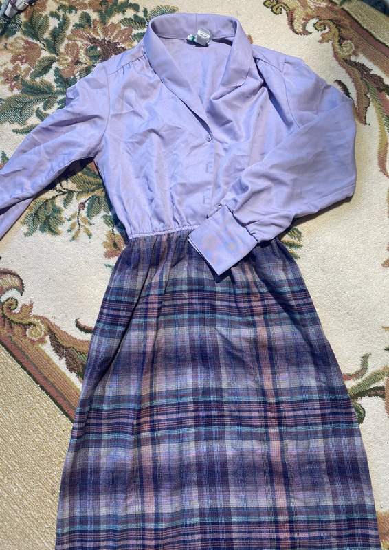 Vintage Size 11/12 ’80s Purple and Plaid Office Dress- Very Unique 2 in 1