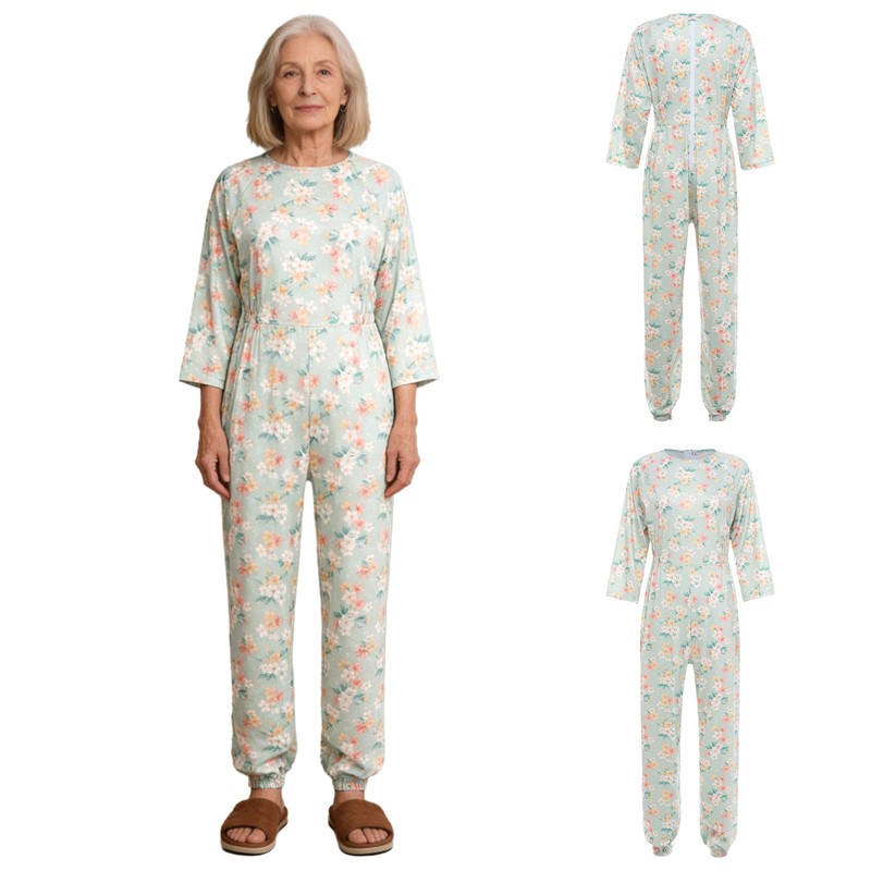 Women’s Elderly Alzheimers Adaptive Rompers Zipper Anti-strip Jumpsuit Sleepwear