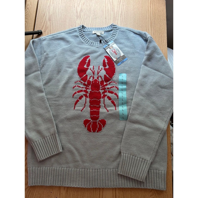 New Women’s Mighty Fine Lobster 🦞 Print Sweater Cotton Acrylic Baby Blue Large