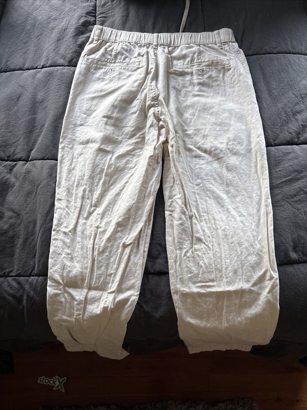 Uniqlo Pants Men S Cotton Linen Relaxed Chino Elastic Waist Trouser Khaki Beige gallery
