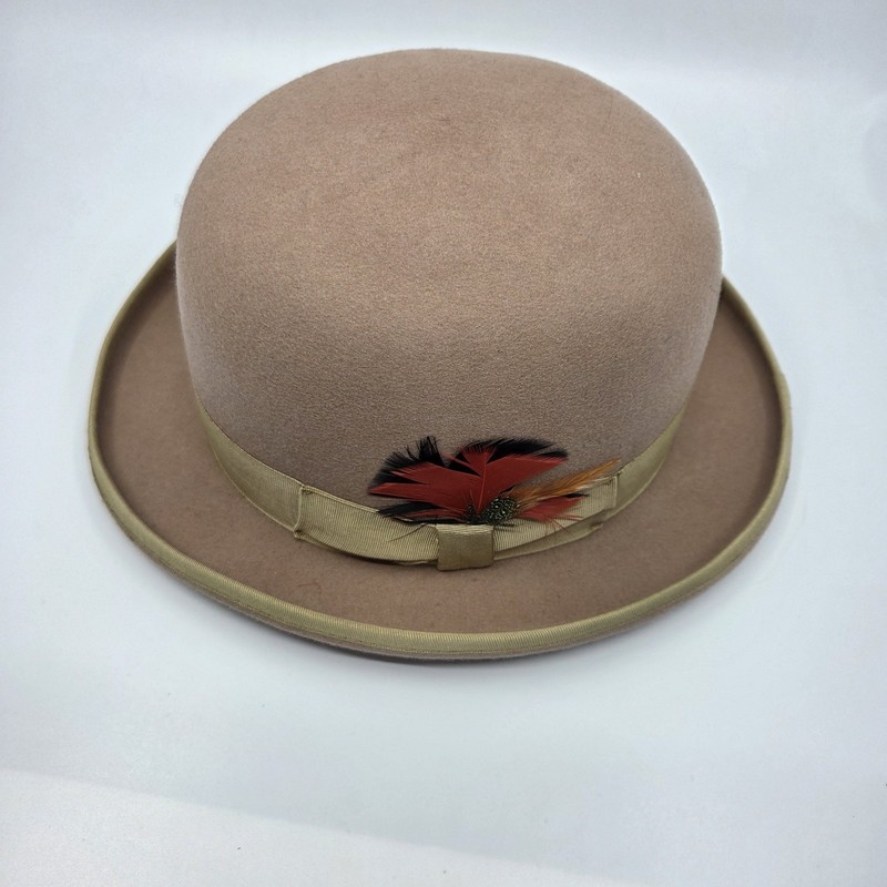 Tan Bowler Derby Hat Size 57 cm Classic Felt Dress Hat Vintage Style