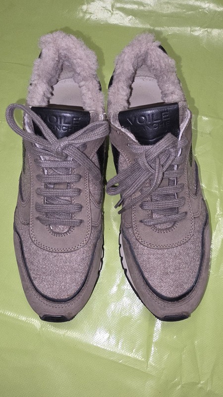 Viole Blanche Brown/Beige Leather/Felt Wool Lined Trainers Size 39 UK 6