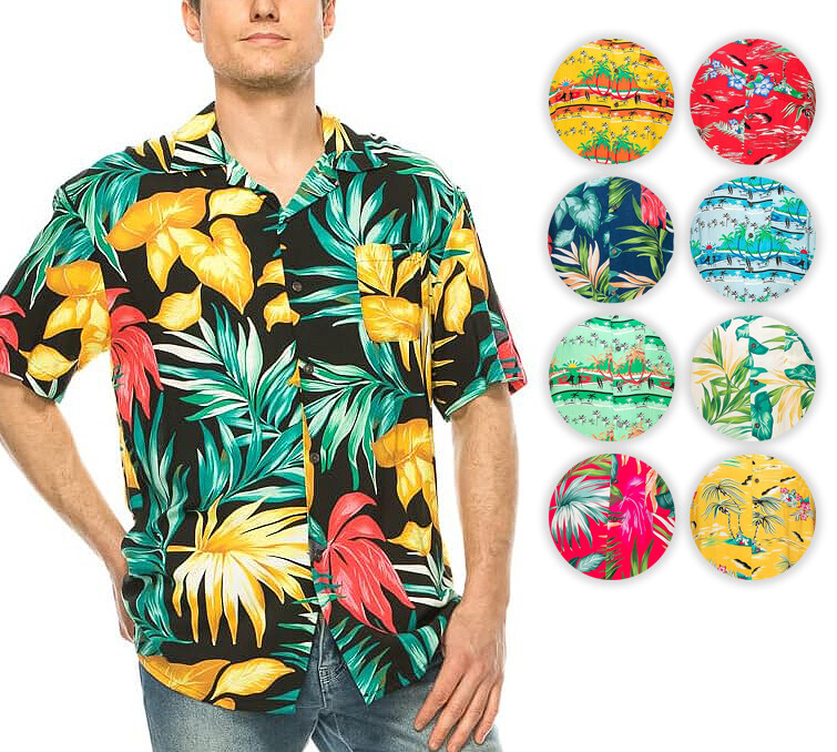 Men’s Hawaiian Shirt Premium Quality Tropical Designs Short Sleeve