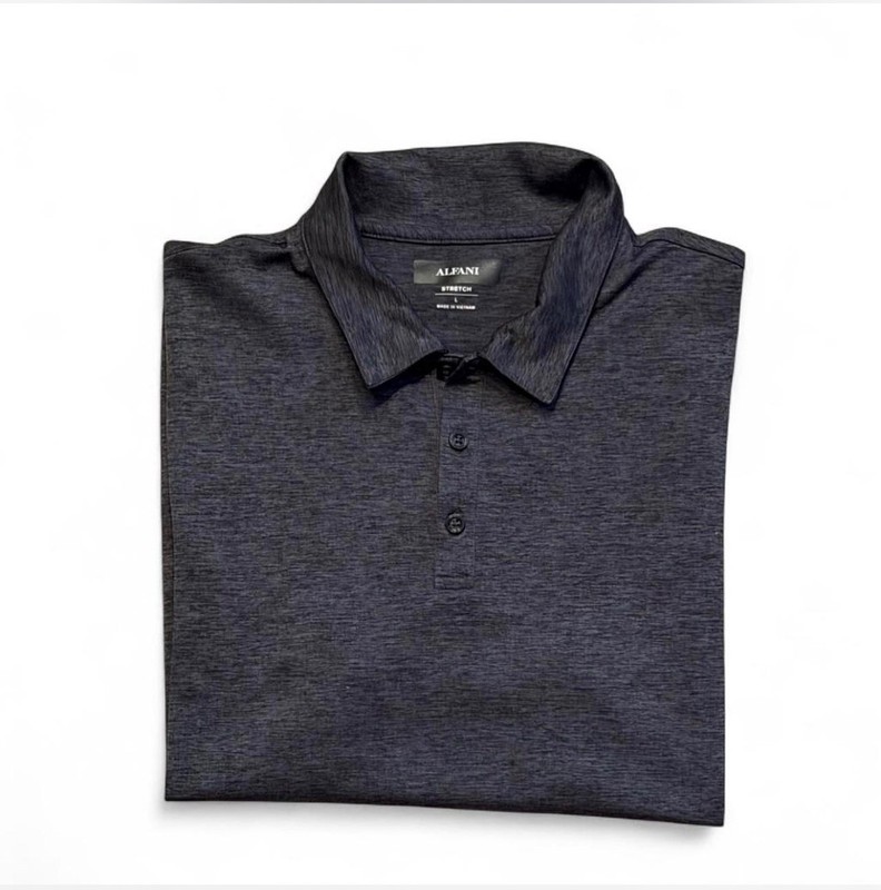 Alfani Polo Shirt Mens L Gray Stretch Short Sleeve Casual Lightweight