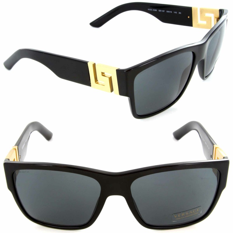 New VERSACE Sunglasses Square VE 4296 GB1/87 59mm Black-Gold / Grey Lens