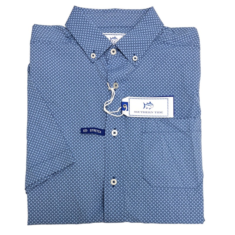 Southern Tide Short Sleeve Sunrise Print Sport Seven Seas Blue Stretch $115 gallery