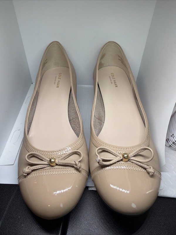 Cole Haan Womens Elsie II Pump Size 10.5B Tan Bow Cap Toe Wedge Dress Shoes