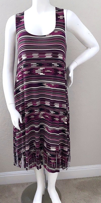 Canari Tribal Print Fringe Hem Stretch Midi Dress Purple Plus 1XL 2XL 3XL – New!