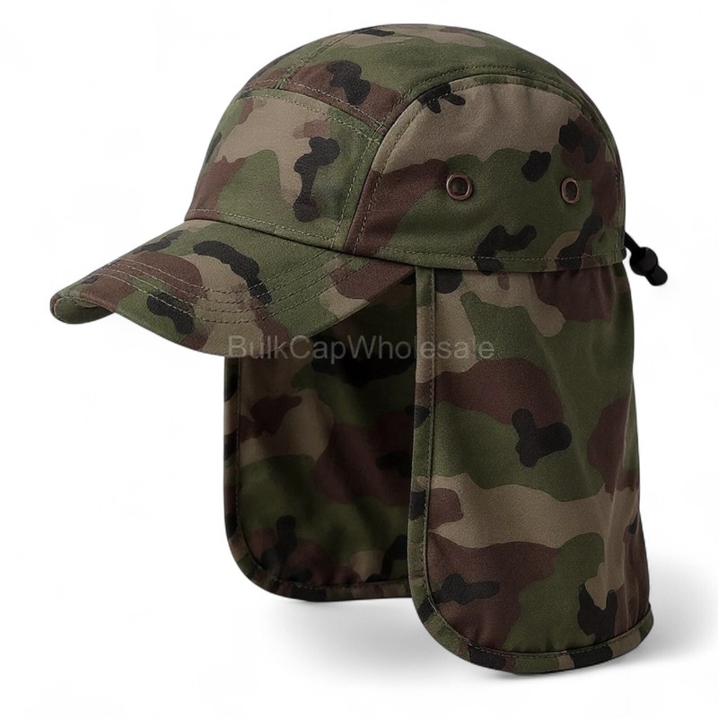Ear Flap Sun Hat Neck Cover Baseball Cap Visor Camo Army Fishing Outdoors USA gallery