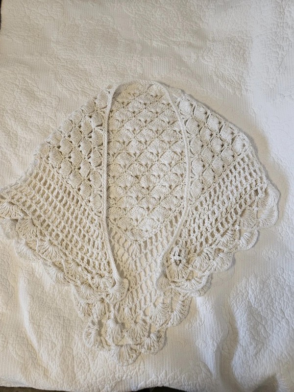 Partners Hand Crocheted Cream Shawl with Fringe One Size Fits Most