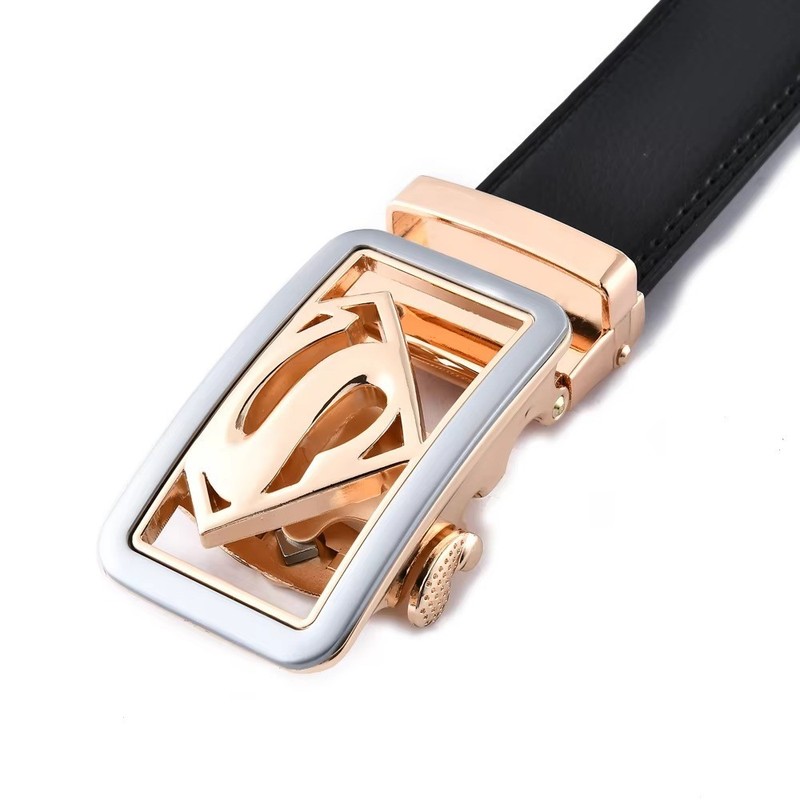Mens Split Leather Ratchet Belt Automatic Buckle Business Casual Waist Belt