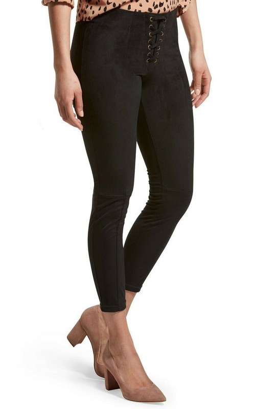 Hue Women Black Microsuede Lace Up Skimmer Leggings XS 0 2 M 8 10 U19333 NWT