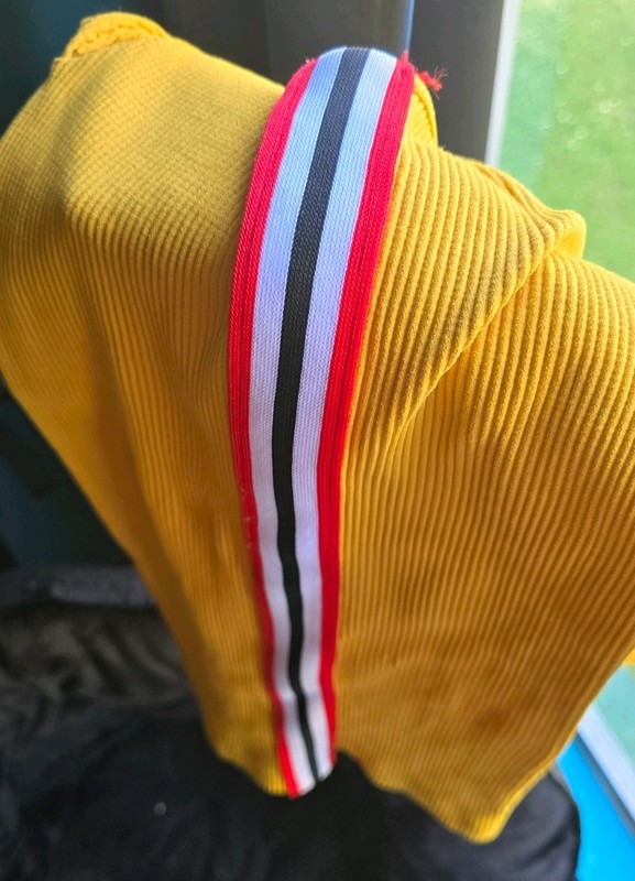 Yellow Ribbed Knit Cold Shoulder Square Neck Spaghetti Strap Top One Size gallery