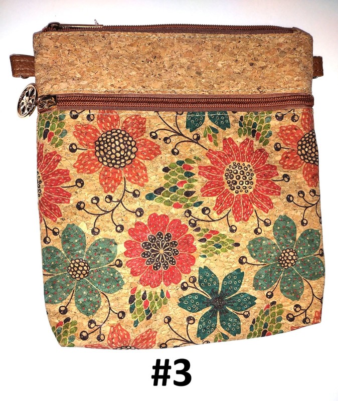 Crossbody Vertical Eco-Friendly Cork Bag, Double Zipper Pockets. gallery