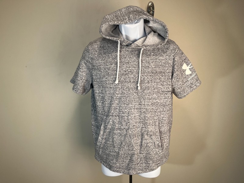 🔥 Under Armour Men’s Gray Marled Short Sleeve Hoodie Sweatshirt S 🏋️