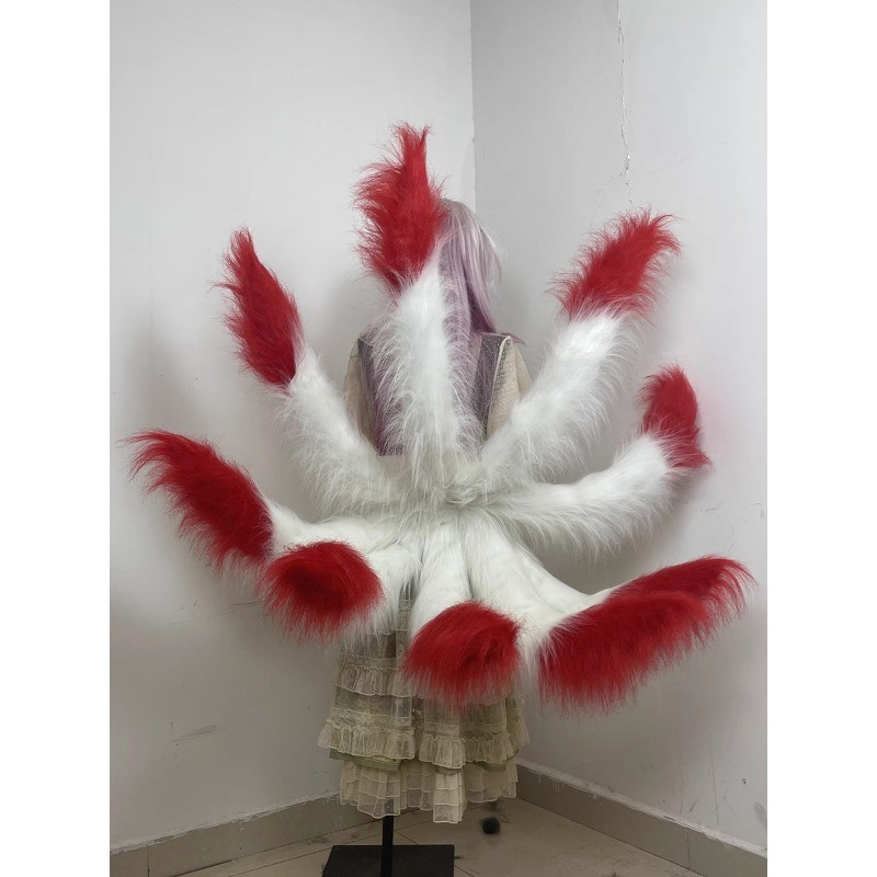 Anime Nine-Tailed Fox Red White Gradient Large Tail Anime Cosplay Prop 80/100cm
