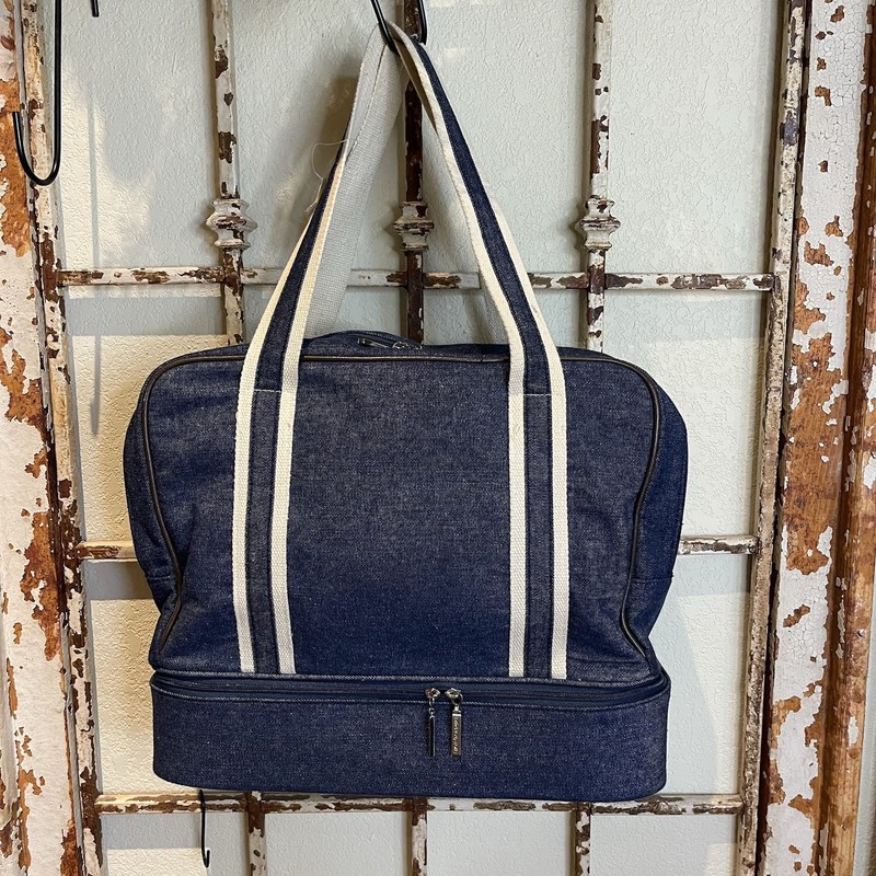 New Bath And Body Works Blue Denim Travel Bag 2 Cosmetic Cases Compartment Tote