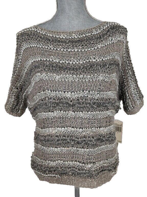 Bird by Juicy Couture Dark Orlina Gray Knit Suede Striped Sweater, M,NWT $498