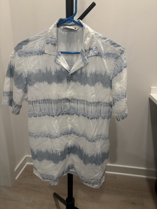 Zara Men’s Light Weight Short Sleeve Shirt Blue & White Ombre Sz 40