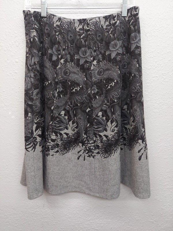 Talbots Wool Skirt Womens 6 Gray Black Floral Peacock Feather A Line Lined Zip gallery