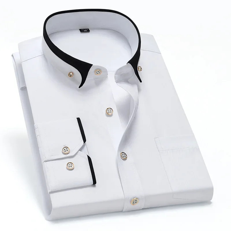 Spring and Autumn New Men’s Contrasting Collar Elastic Long Sleeve Shirt