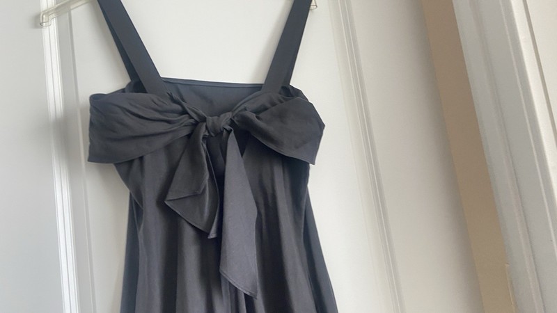 Theory Tie Back Eco Crunch Linen Midi Dress Size L Black NWT $395 gallery