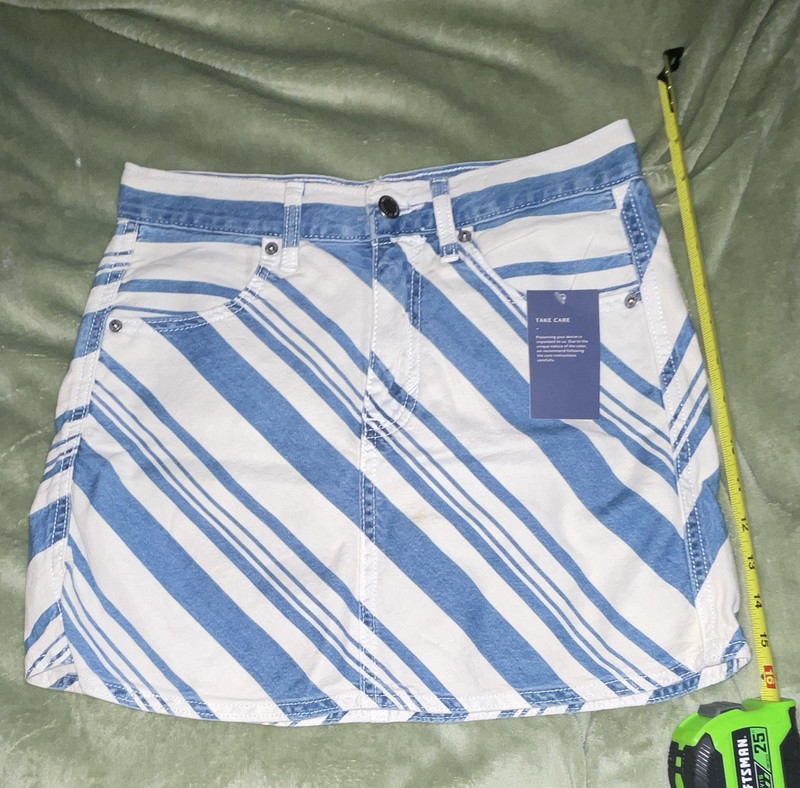Universal Thread Blue White Striped Denim Button Mini Skirt Short Size 2 Reg 141