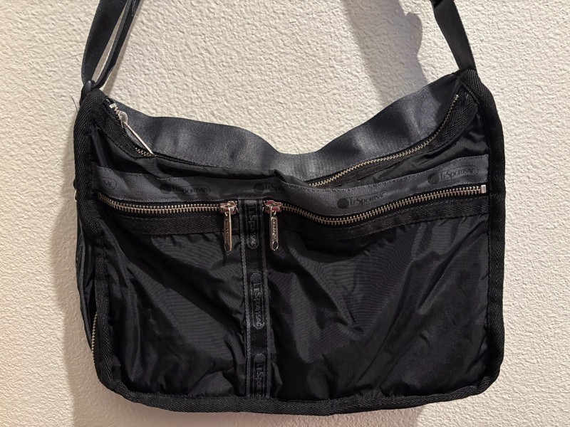 Lesportsac Deluxe Everyday Crossbody Bag, Black with beige interior lining