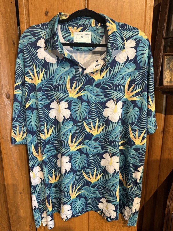 Bermuda Sands XL Hawaiian Golf Polo Shirt Monterey Country Club Blue Floral