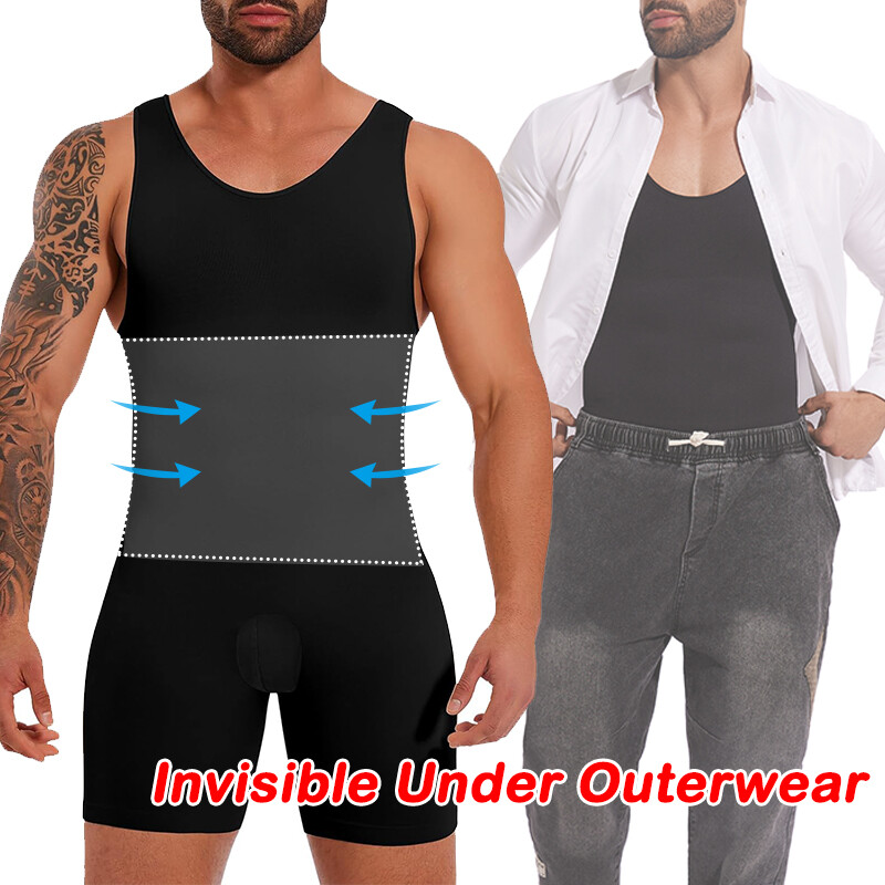 Men’s Shapewear Compression Bodysuit Full Body Shaper Slimming Suit Breathable