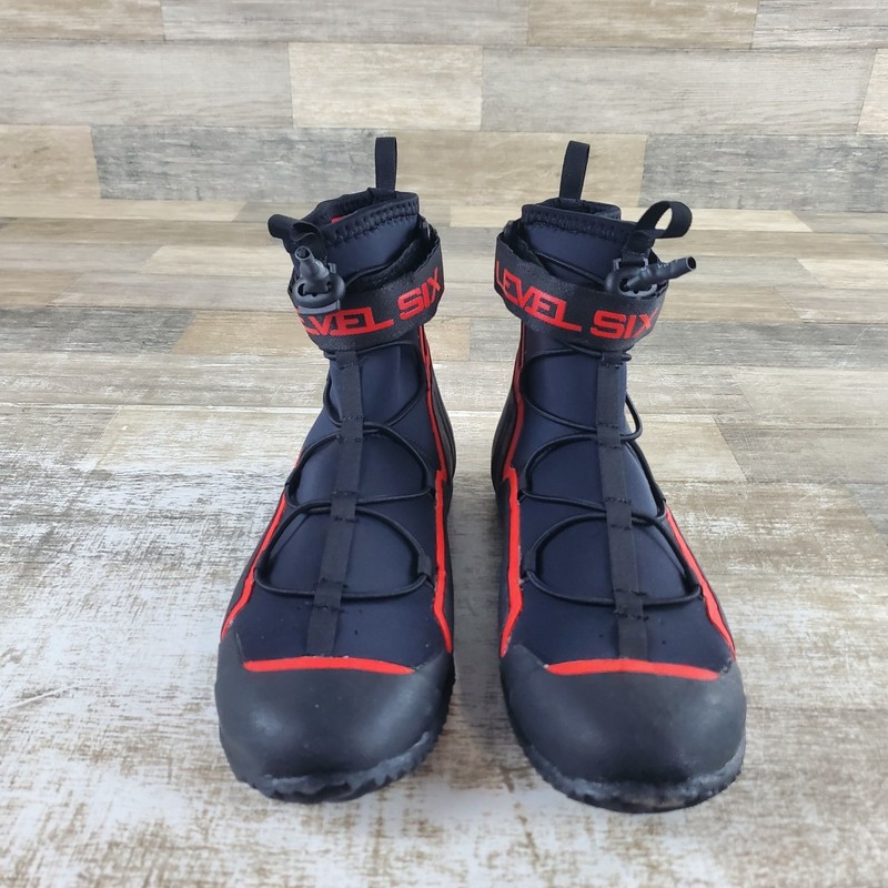 Level Six Creek 2.0 Mens Sz 7 Neoprene Boots Black Red Mid Top Water Sport gallery