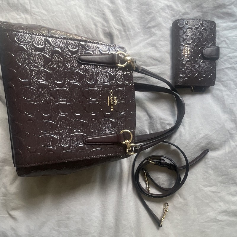 Coach Brown Logo Satchel Top Handle Bag w/ Detachable Strap, Charm(F38093)