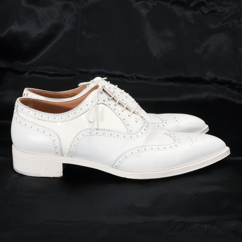 Christian Louboutin Made in Italy Platers Fiori White Wingtip Shoes 42 #0LL009