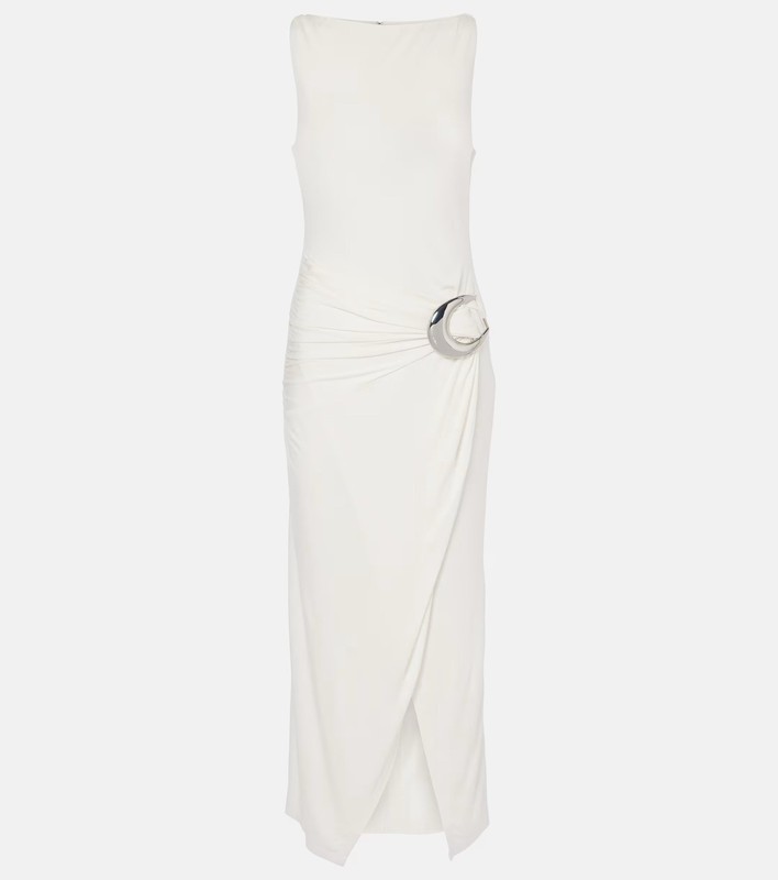 STAUD Talia Dress – Solid Sleeveless Ruched Maxi Dress w/ Ring Accent, Women’s M