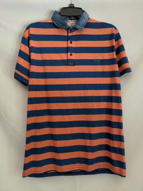 Denim & Co Superior Motive Limited Edition Product Orange Blue Stripe Polo Shirt