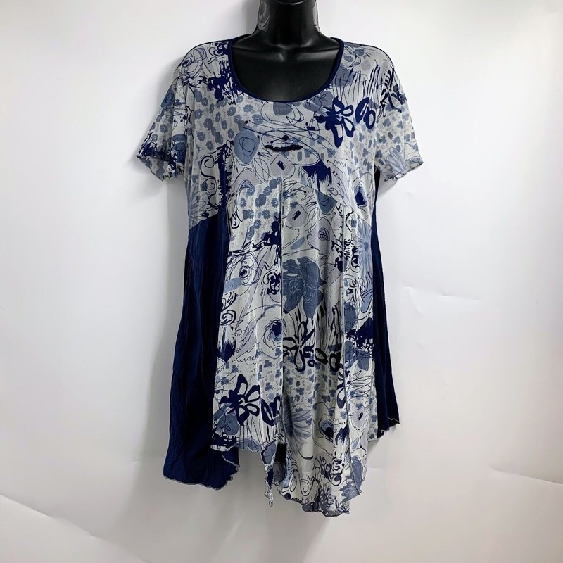 Lanvie Women’s Abstract Short Sleeve Asymmetrical Sheer Tunic Size S