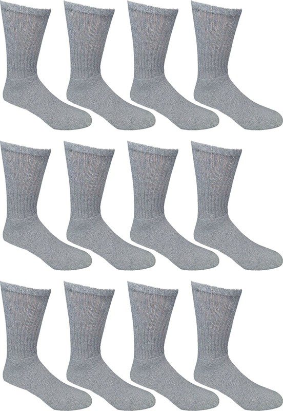 12 Pairs Men’s Plain Grey Sports Athletic Cotton Crew Socks Size 10-13 USA