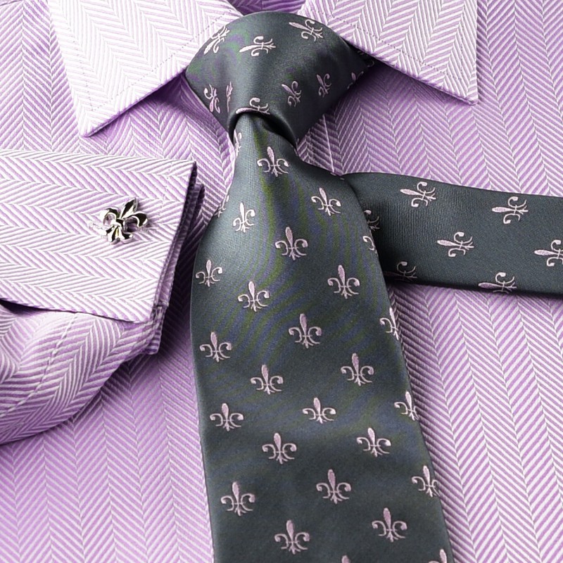 Purple Herringbone Twill Formal Business Dress Shirt Pink Check Sexy Boss Design